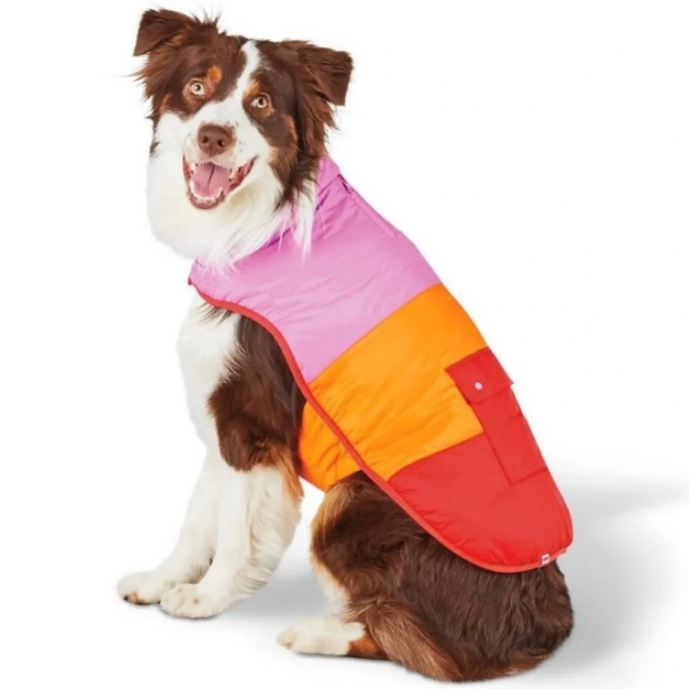 LEGO Collection Color Block Puffer Jacket for Dogs- Red |Orange | Pink